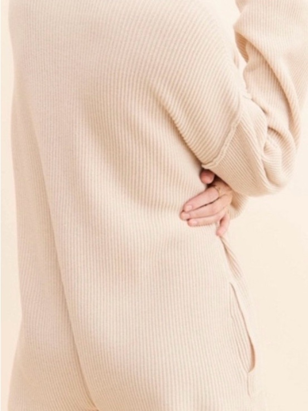 Free People Cream Ribbed Button-Down Pullover - Picture 4 of 9